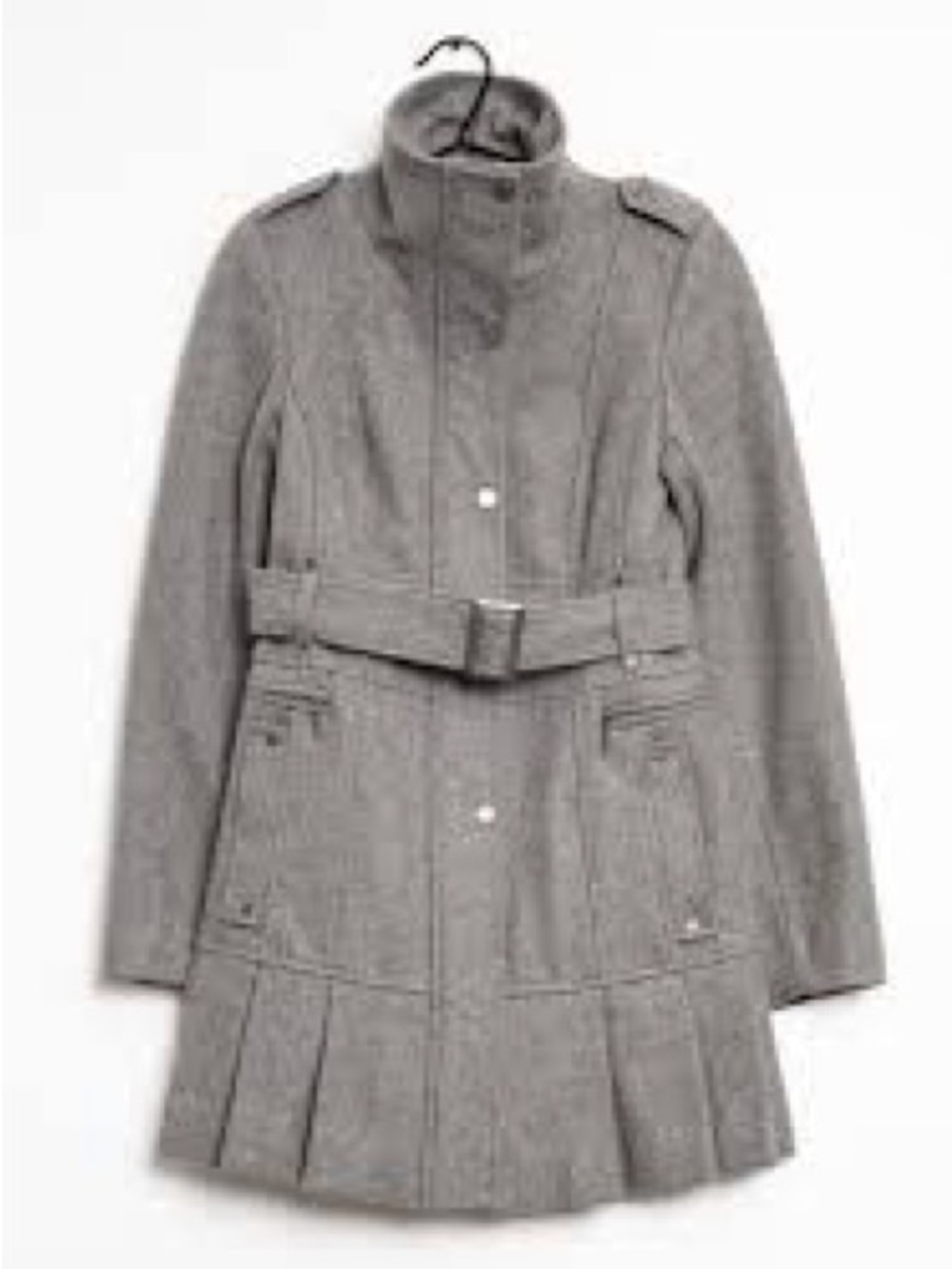 Calvin Klein Gray Belted Trench Coat with Pleated Hem